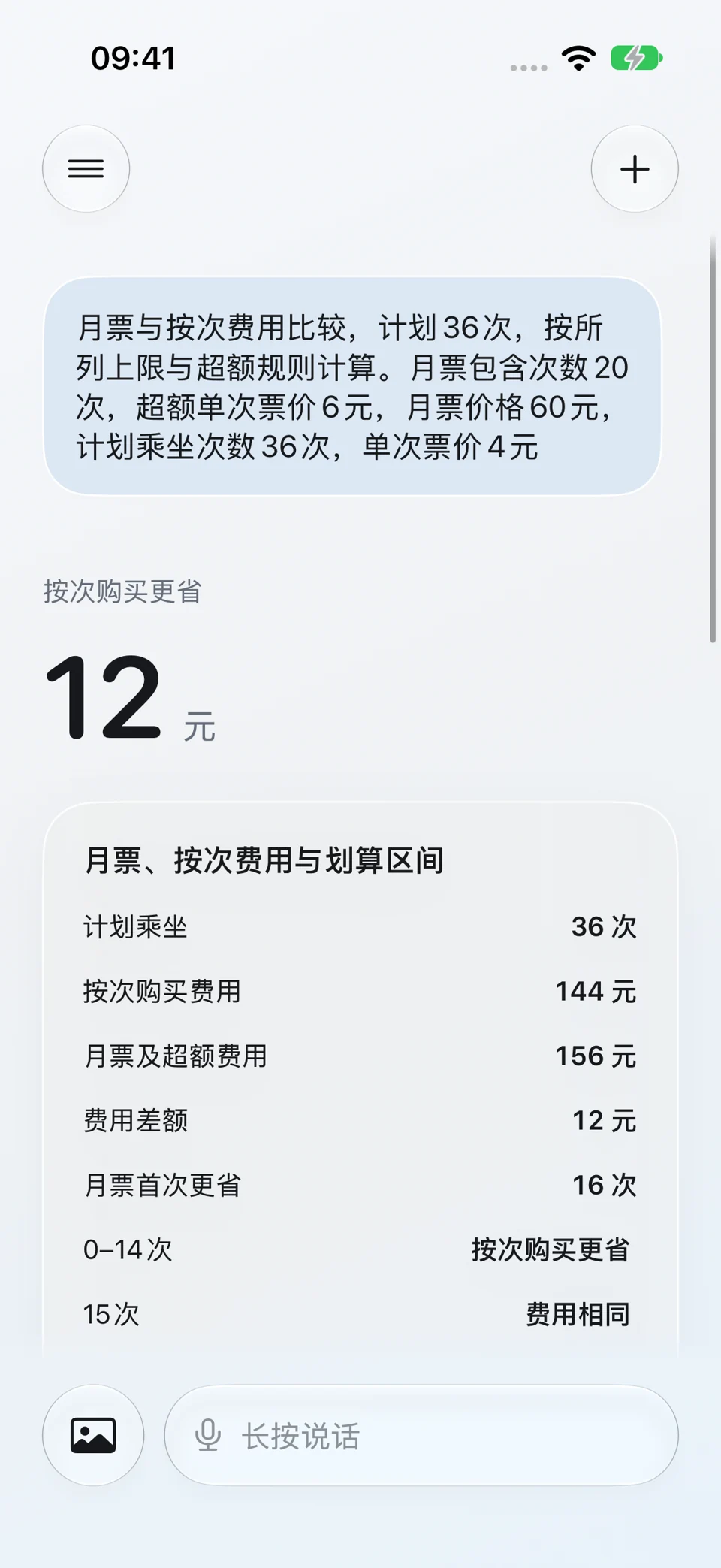 通勤月票回本:问题与回答界面